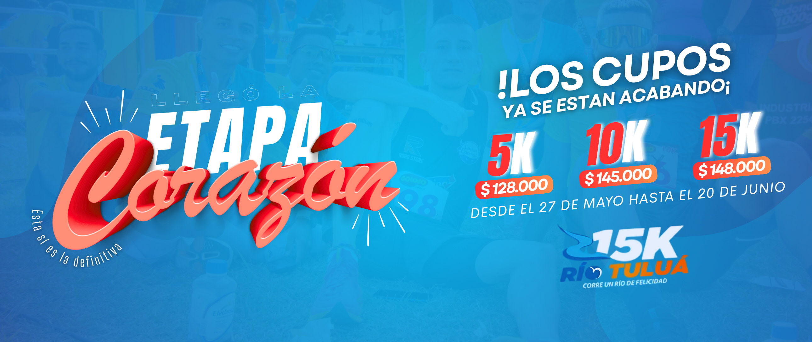 Etapa Corazon Carrera Río Tuluá. Etapa Salpicon. Corre con nosotros este 13 de Julio. 5K, 10K y 15K.